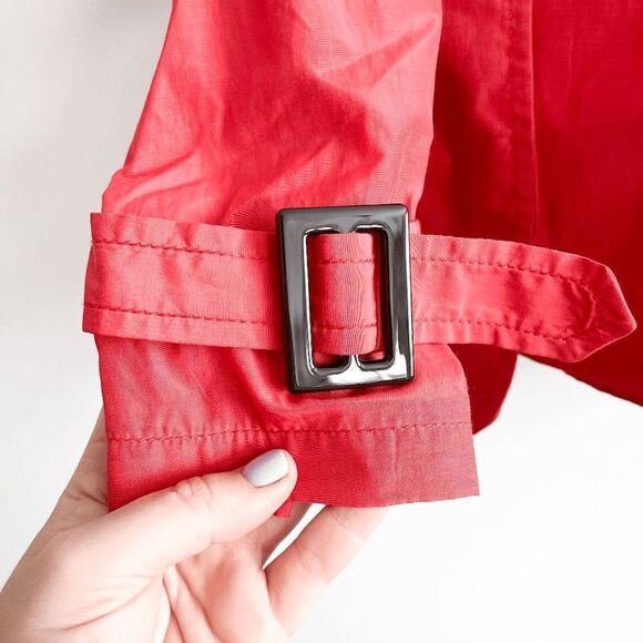 Zara Basic Women's Lined Belted Trench Jacket Coat Double Breasted Red Large - Picture 3 of 8